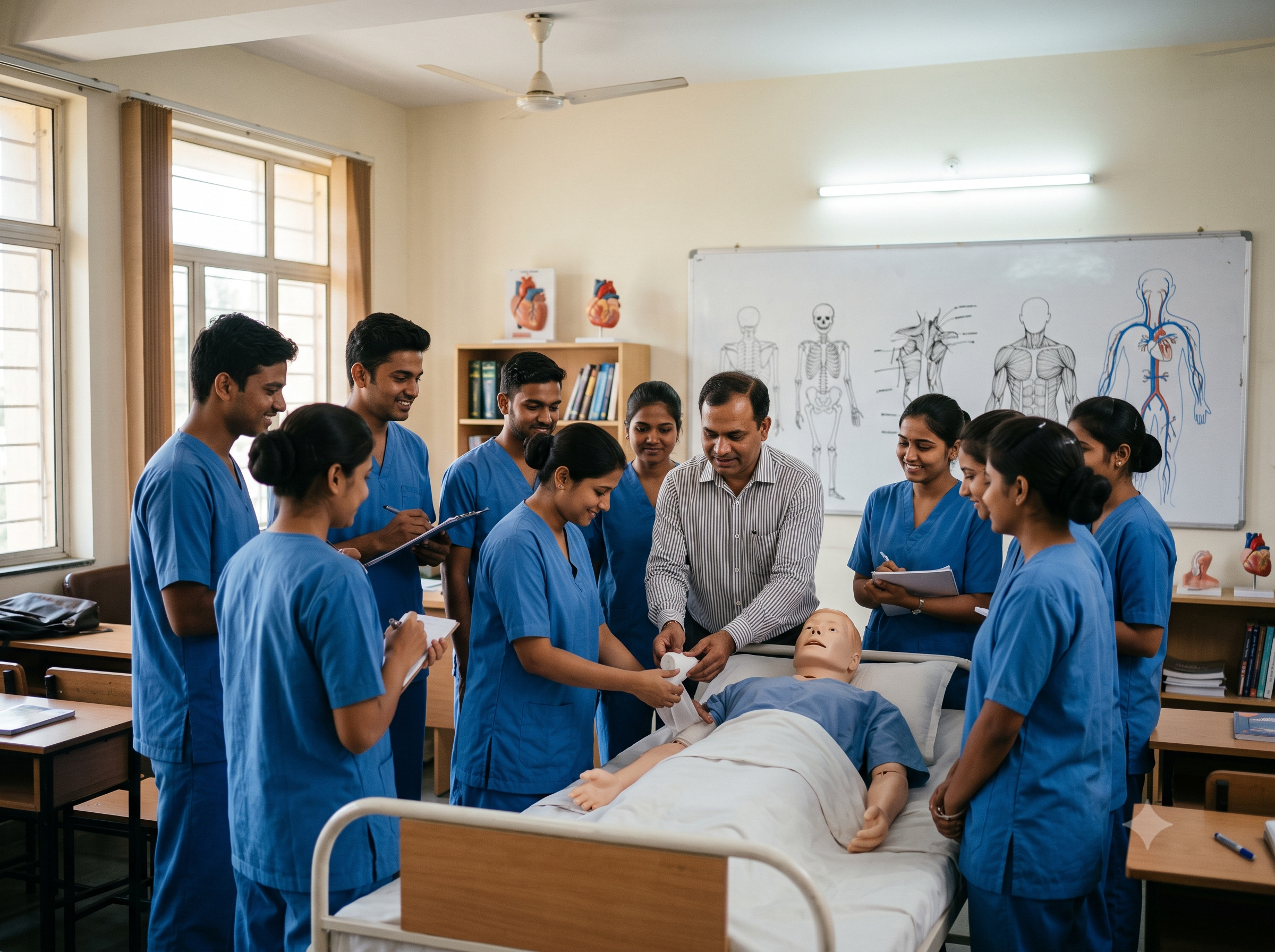 Indian healthcare training classroom with instructor and trainees