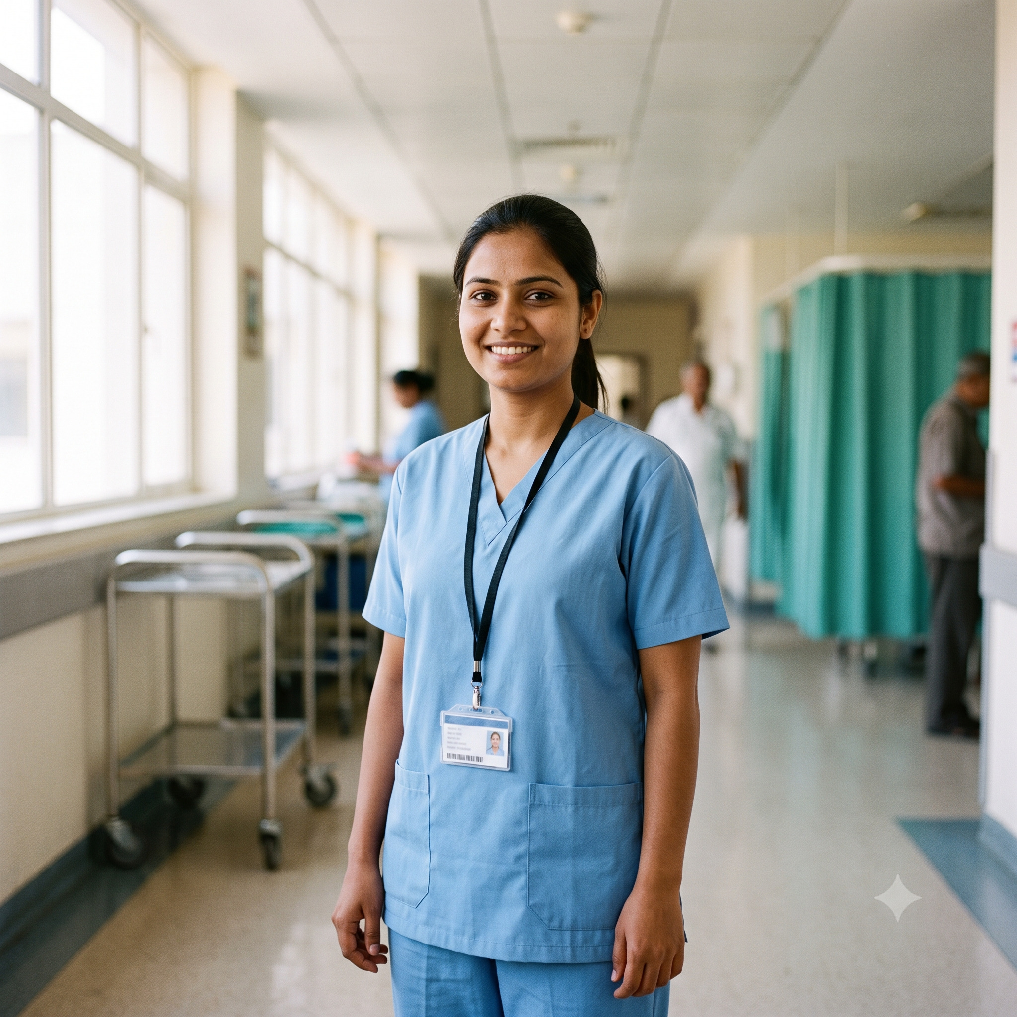 Certified GDA graduate in hospital corridor
