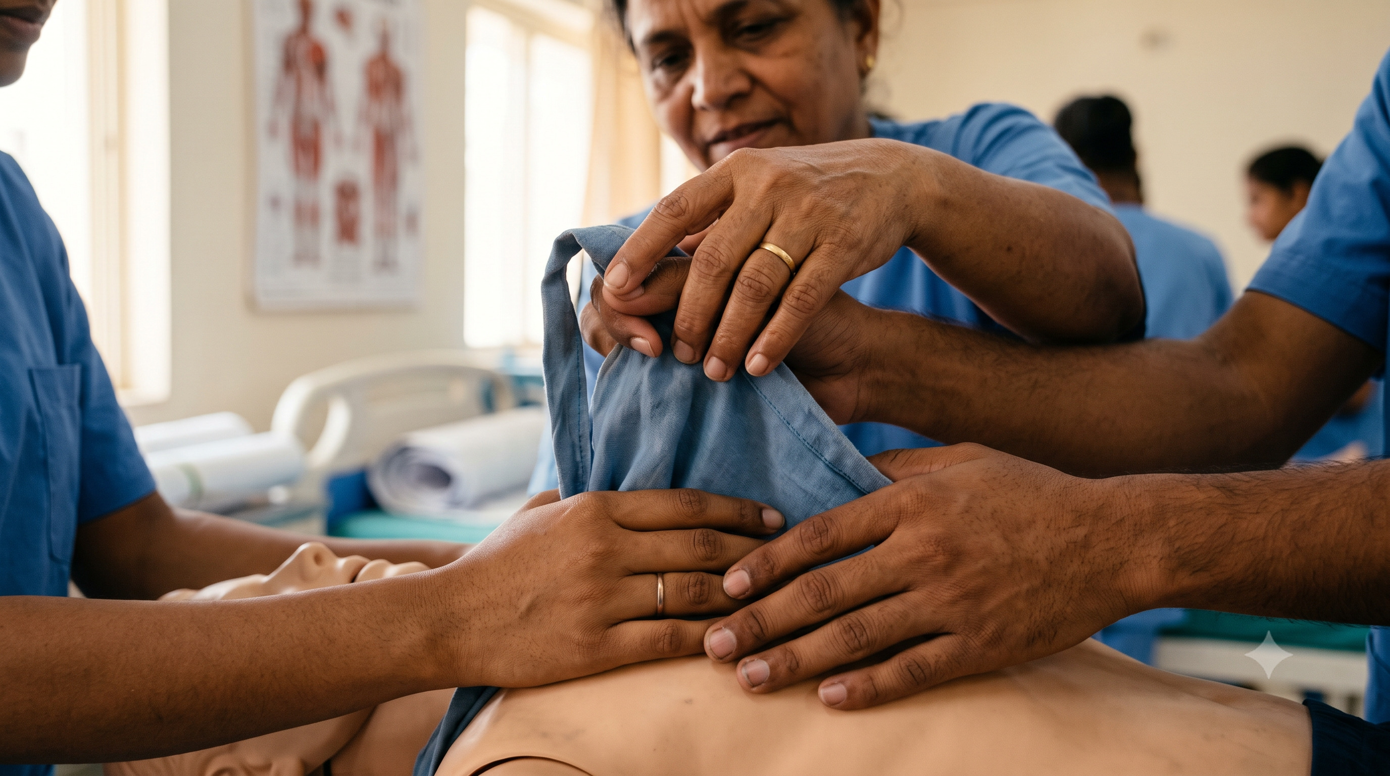Indian trainees practicing patient care technique